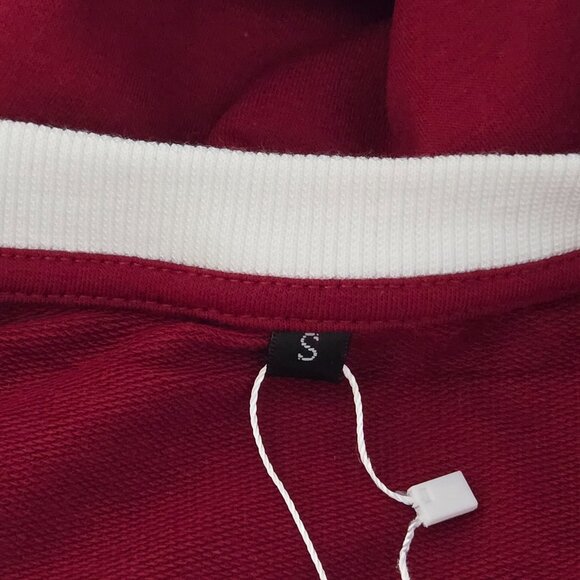 NWT | Burgundy Red Crewneck Sweatshirt White Contrast Trim Pullover | Small - Picture 3 of 5